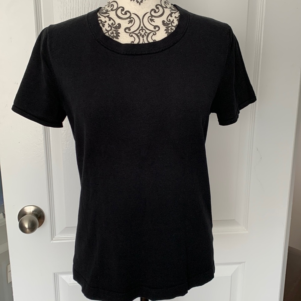 Black Jones New York Collection Platinum Silk Blend Short Sleeve Sweater…